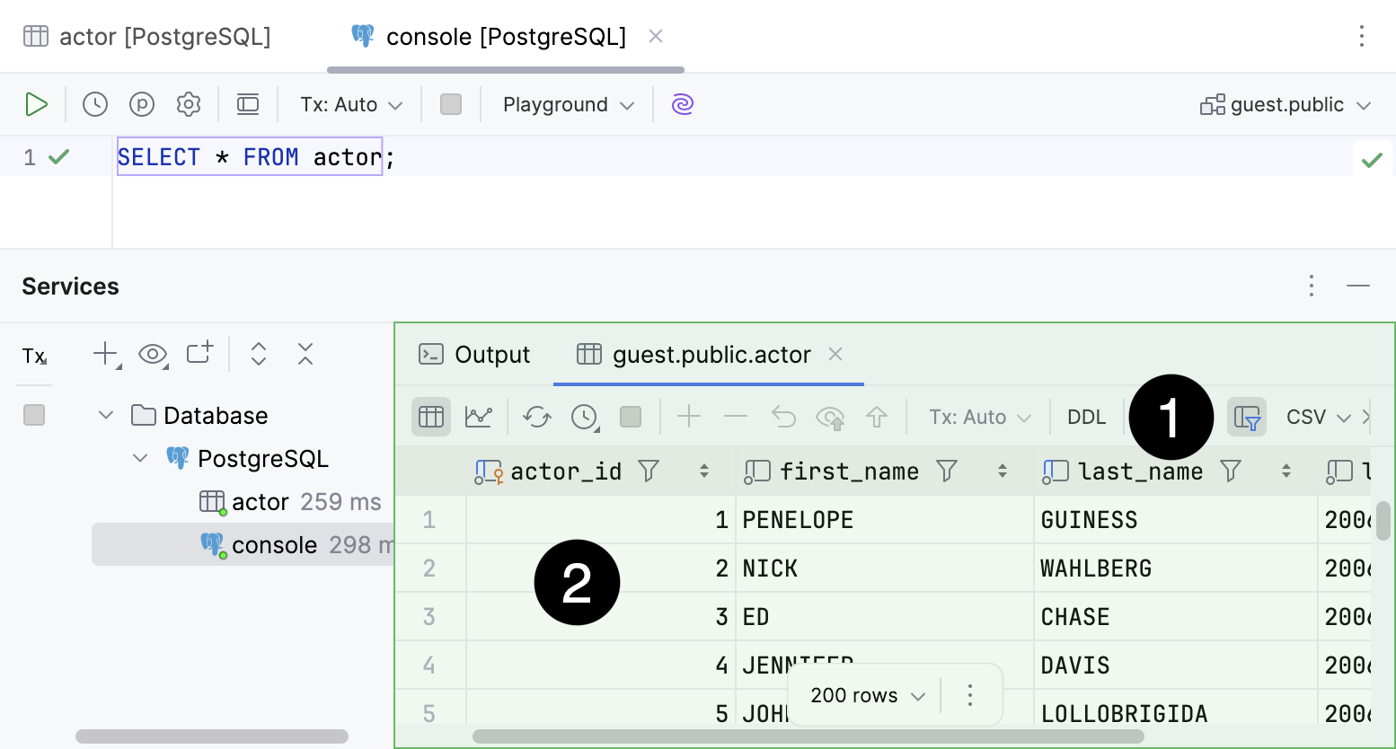 Data editor in a Result tab Data editor in a Result tab