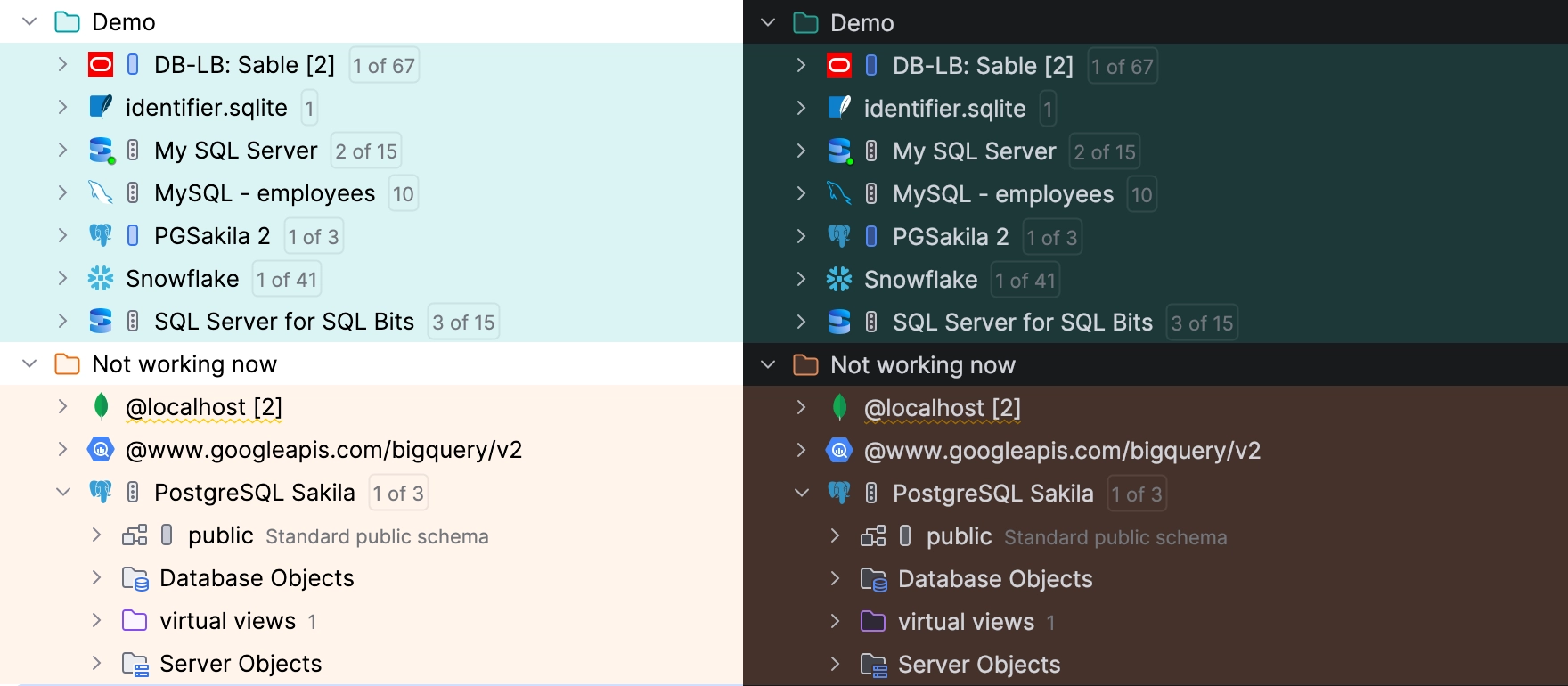 Database colors in Dark and Light UI themes Database colors in Dark and Light UI themes