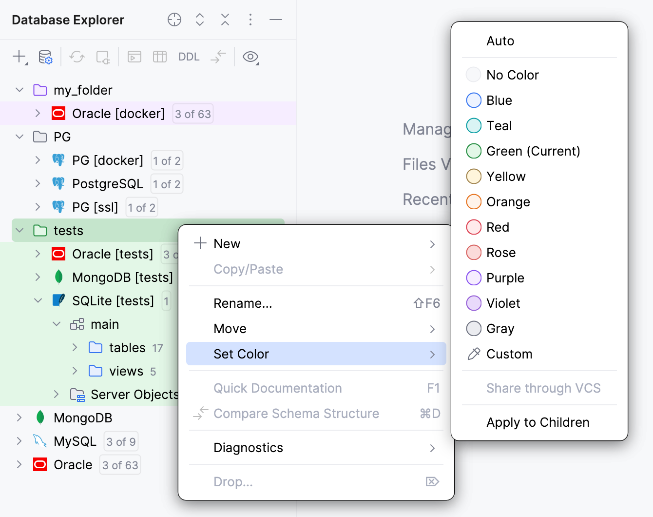 Folder colors in the Database Explorer Folder colors in the Database Explorer