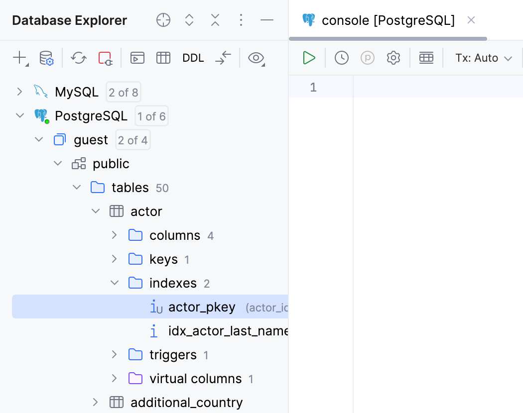 Indexes in Database Explorer Indexes in Database Explorer