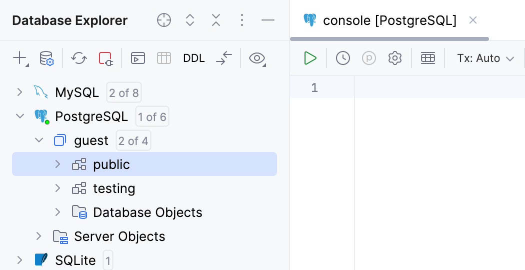 Schemas in Database Explorer Schemas in Database Explorer