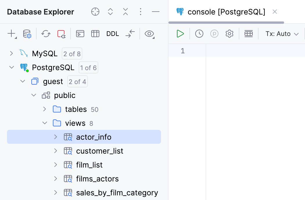 Views in Database Explorer Views in Database Explorer