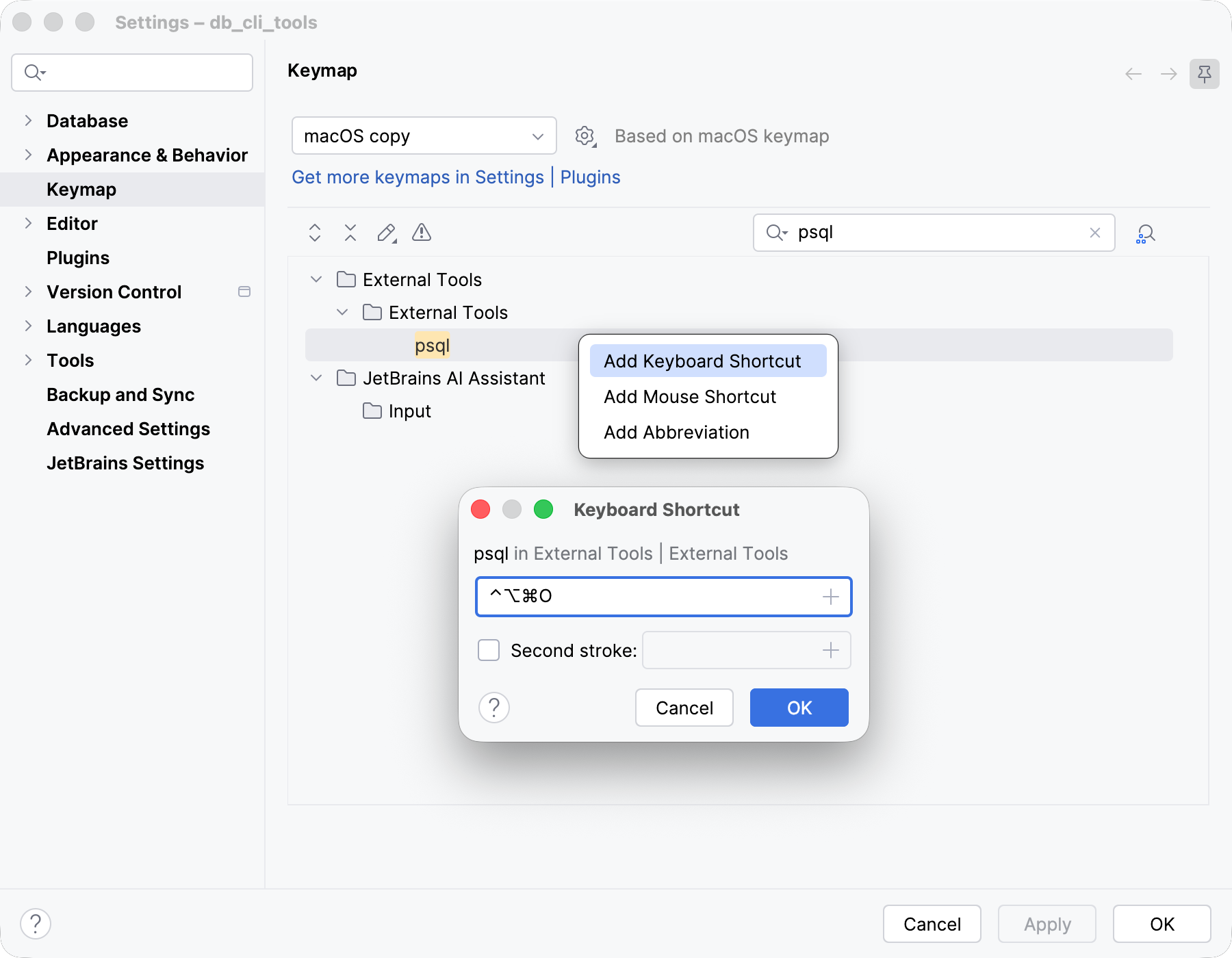 Run psql by using a mapped shortcut Run psql by using a mapped shortcut