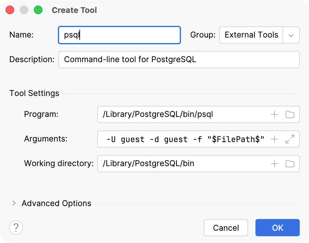 psql external tool configuration psql external tool configuration