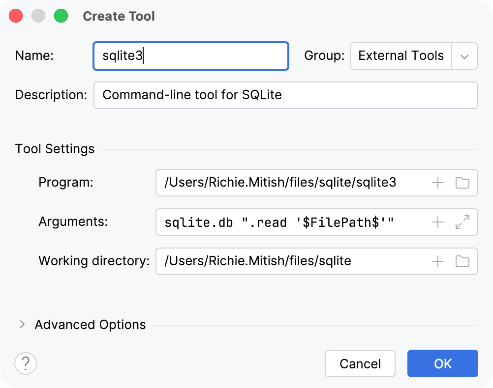 sqlite3 external tool configuration sqlite3 external tool configuration