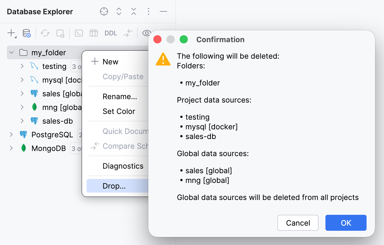 Deleting a folder and its contents in Database Explorer Deleting a folder and its contents in Database Explorer