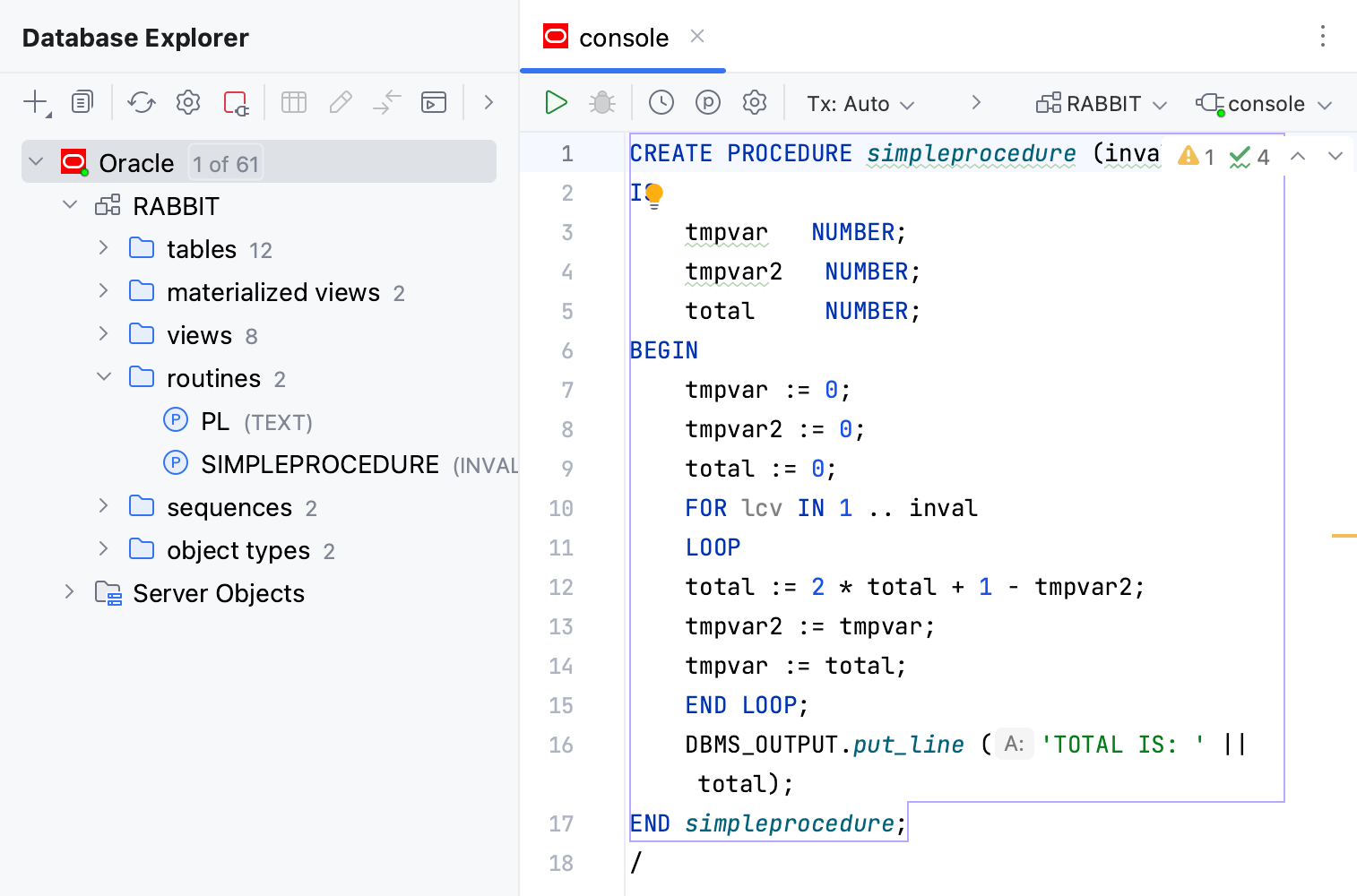 Create a PL/SQL object Create a PL/SQL object