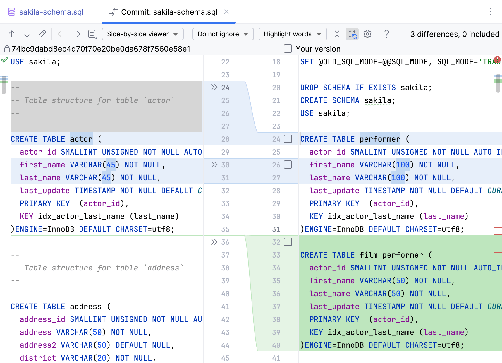 Diff preview in the editor Diff preview in the editor