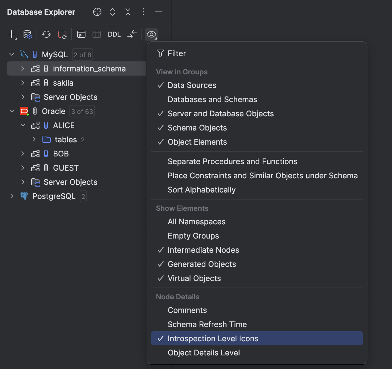 Introspection levels | DataGrip Documentation