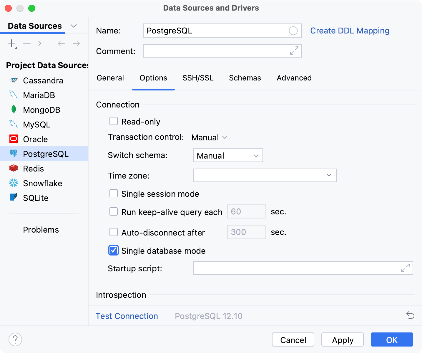 Enable the single database mode Enable the single database mode