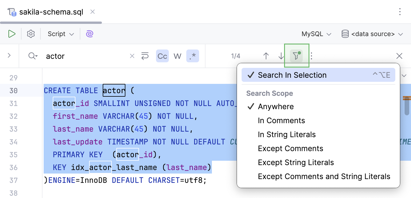Find in selection Find in selection