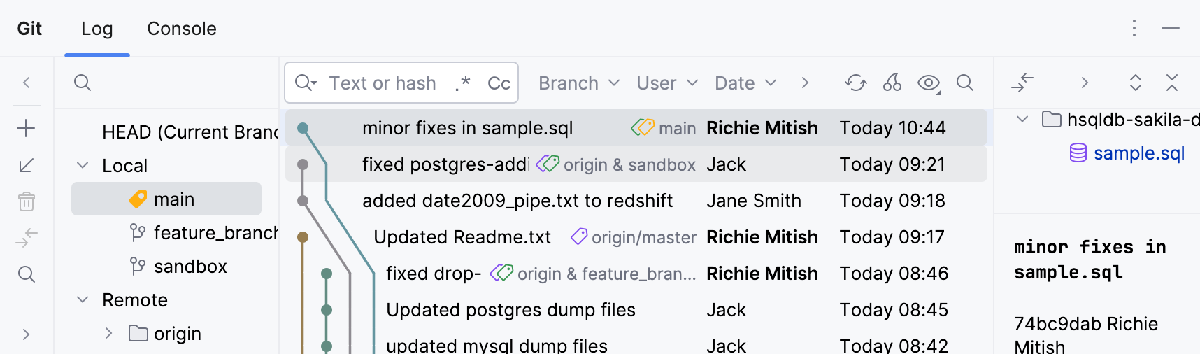 Git log view Git log view
