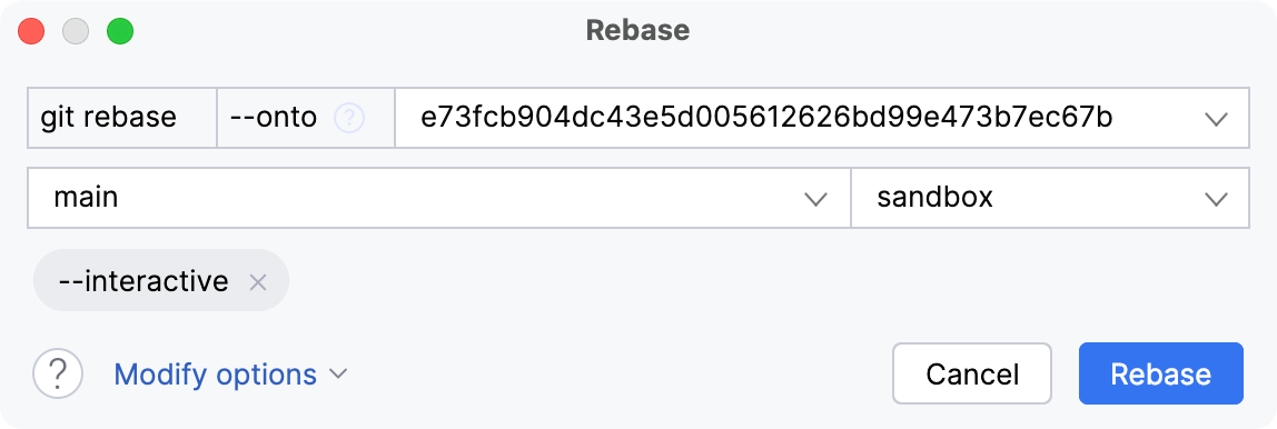 Choose the branch you want to rebase Choose the branch you want to rebase