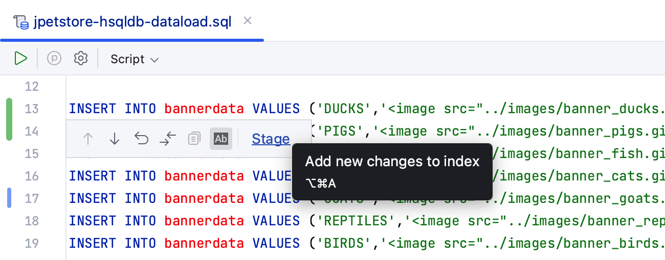 Stage a change from the editor Stage a change from the editor
