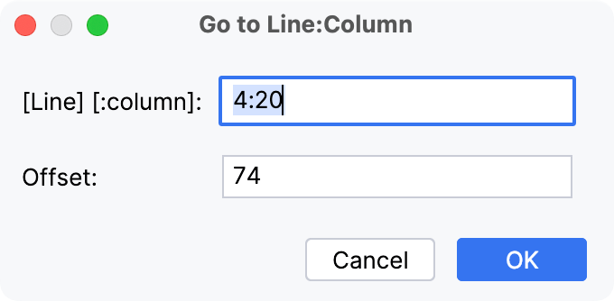 Go to Line:Column dialog Go to Line:Column dialog