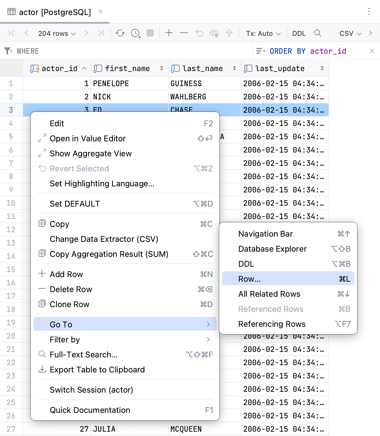 Go to a specified row Go to a specified row