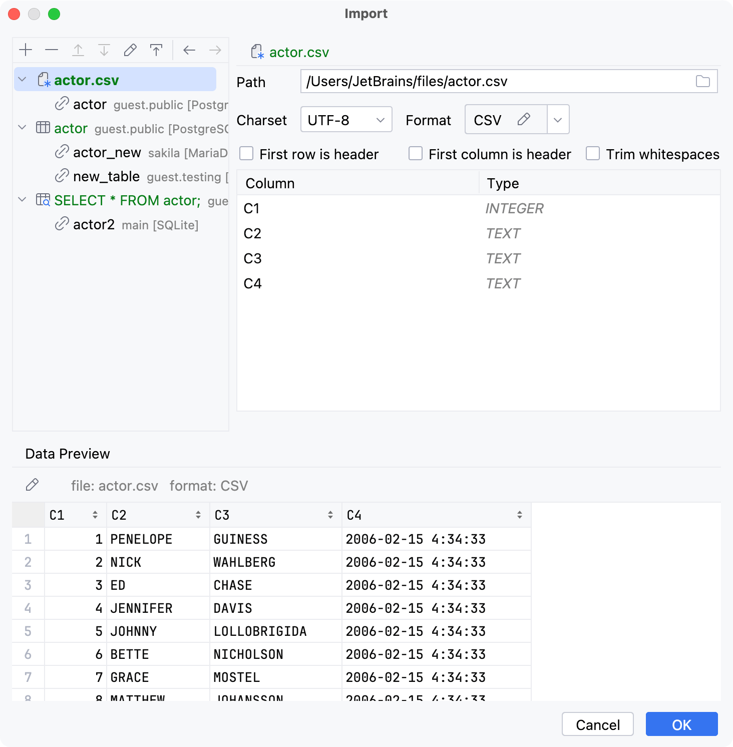 Import dialog: CSV Source settings Import dialog: CSV Source settings