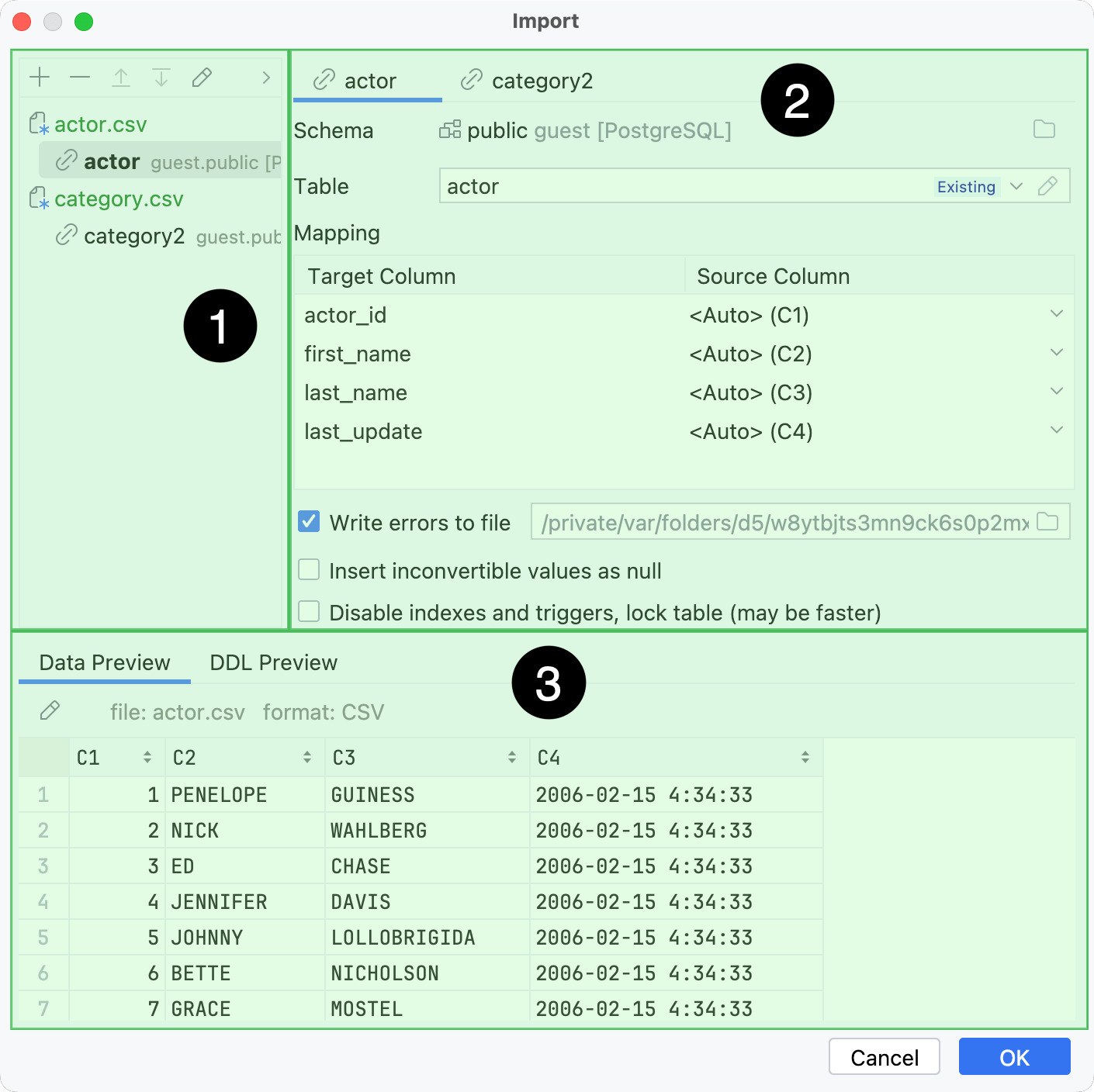 Import dialog: mapping settings Import dialog: mapping settings