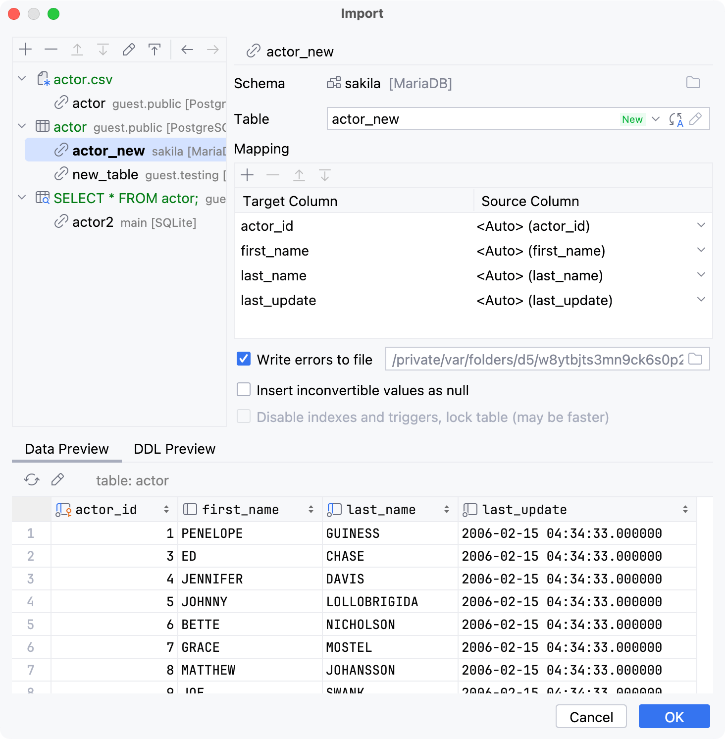 Import dialog: Mapping settings Import dialog: Mapping settings