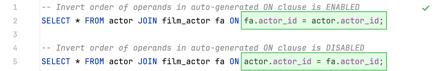 Invert order of operands in auto-generated ON clause Invert order of operands in auto-generated ON clause