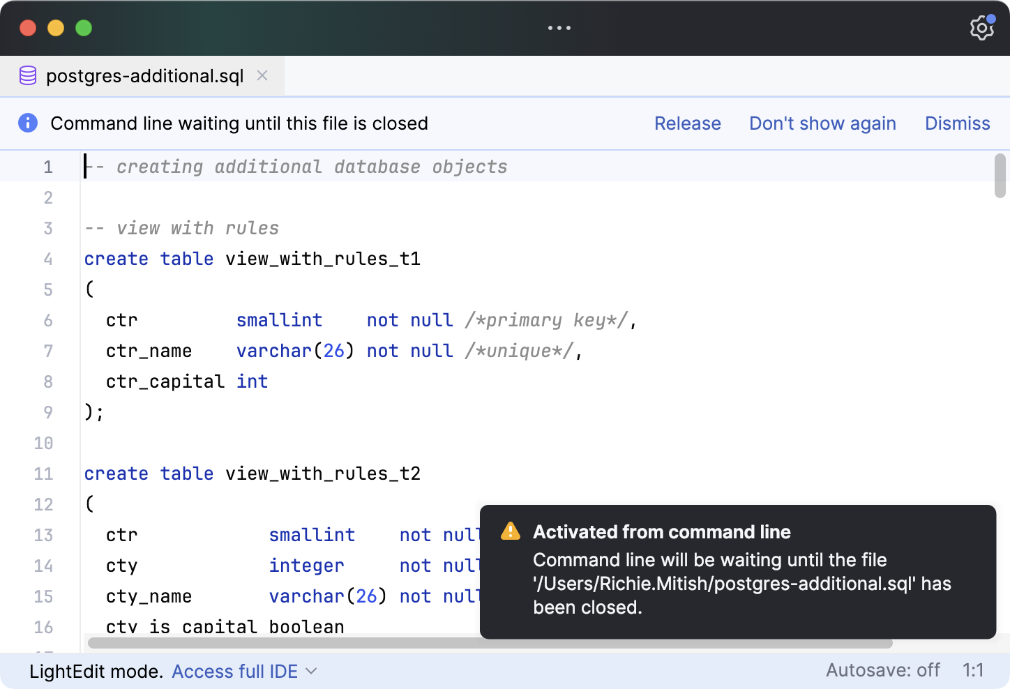 the Command line waiting notification the Command line waiting notification