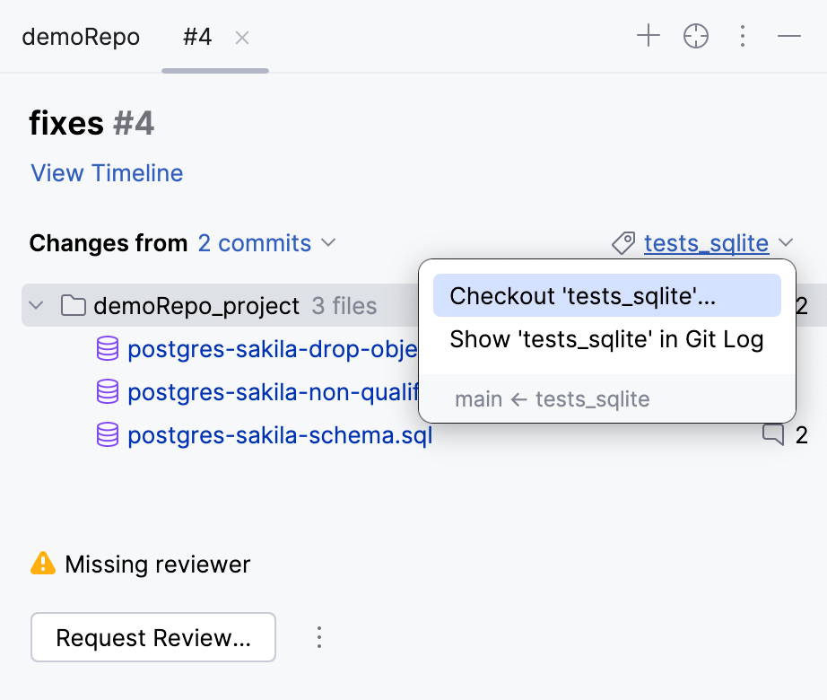 Check out branch from incoming changes Check out branch from incoming changes