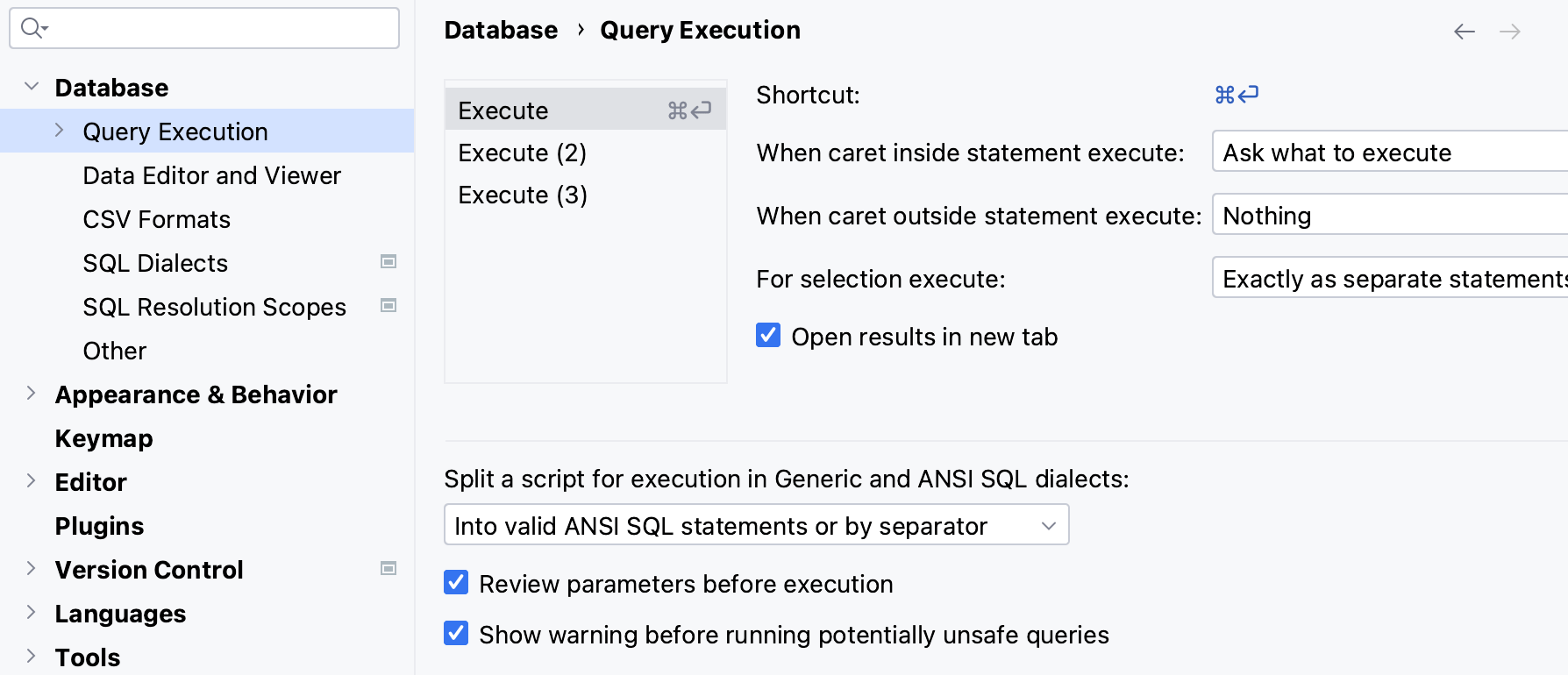 Modify query console settings