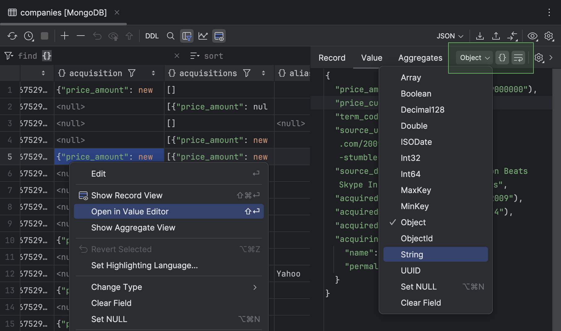 Editing data in MongoDB | IntelliJ IDEA Documentation