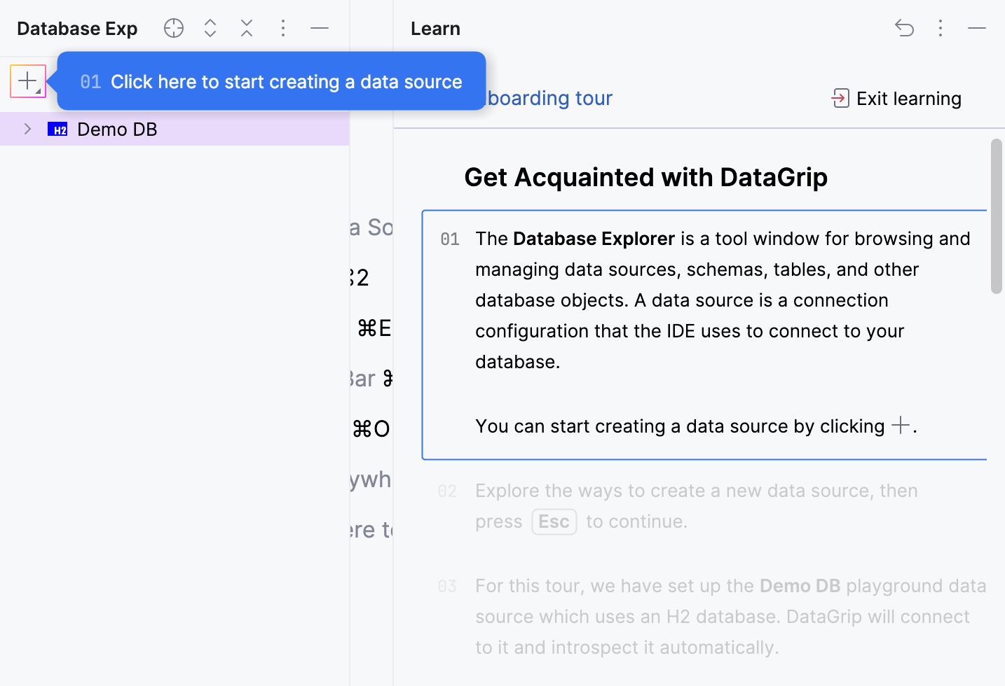 Interactive onboarding tour