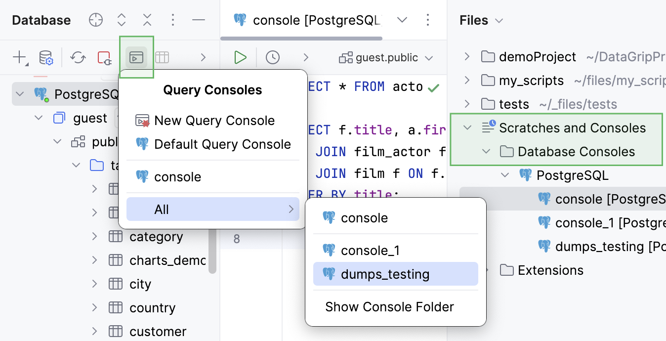 Open a query console Open a query console