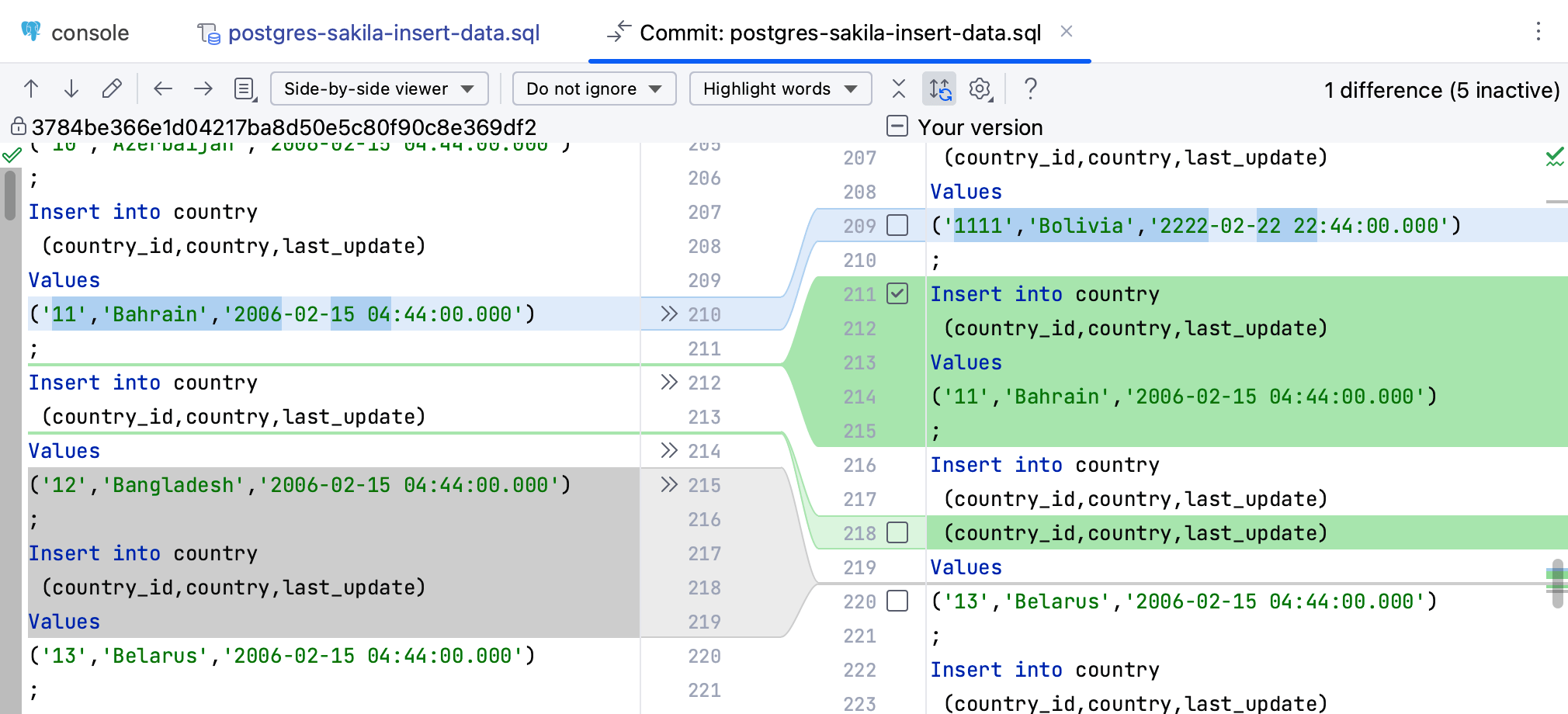 DataGrip: Partial commit dialog DataGrip: Partial commit dialog