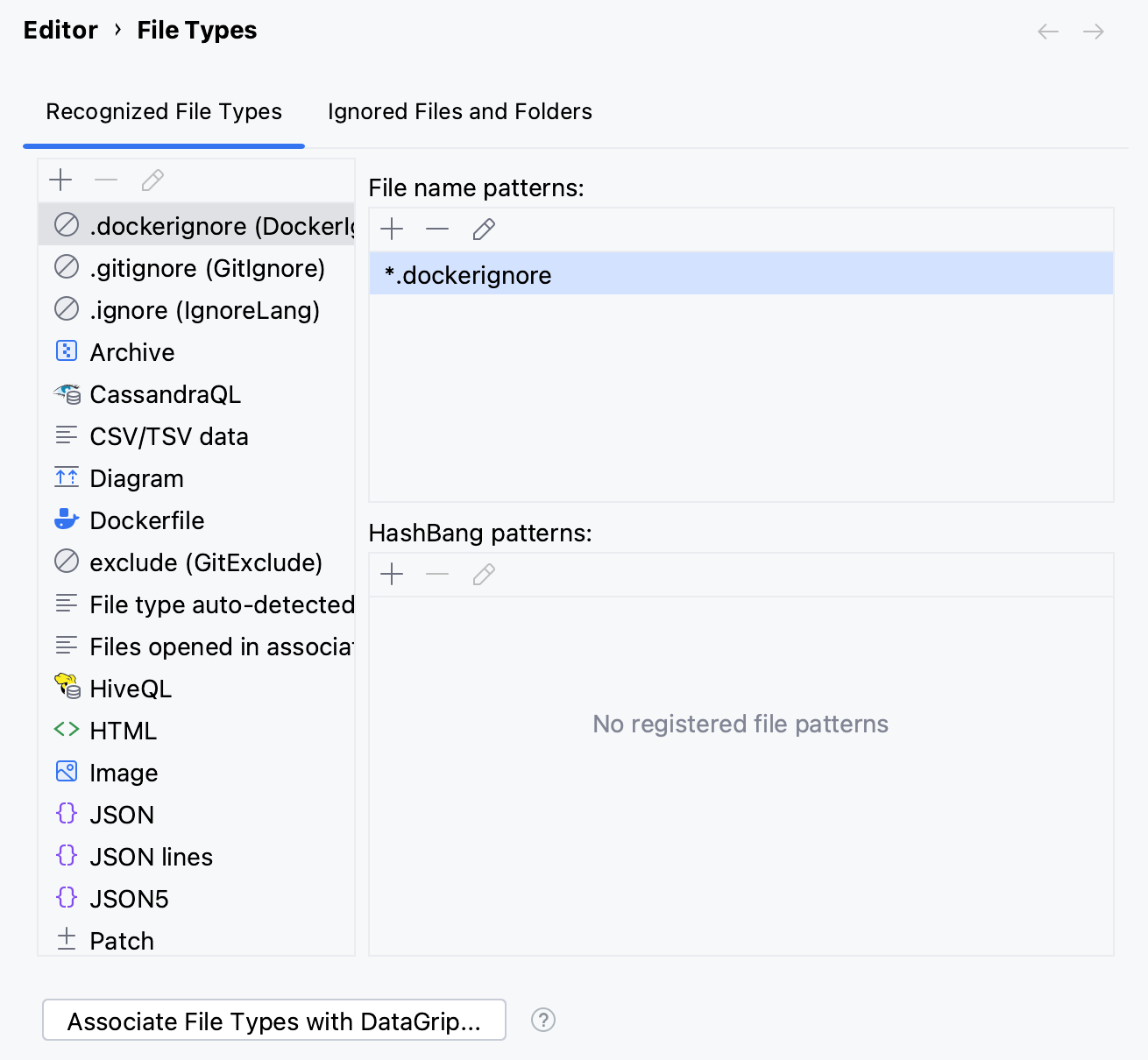 File type settings File type settings