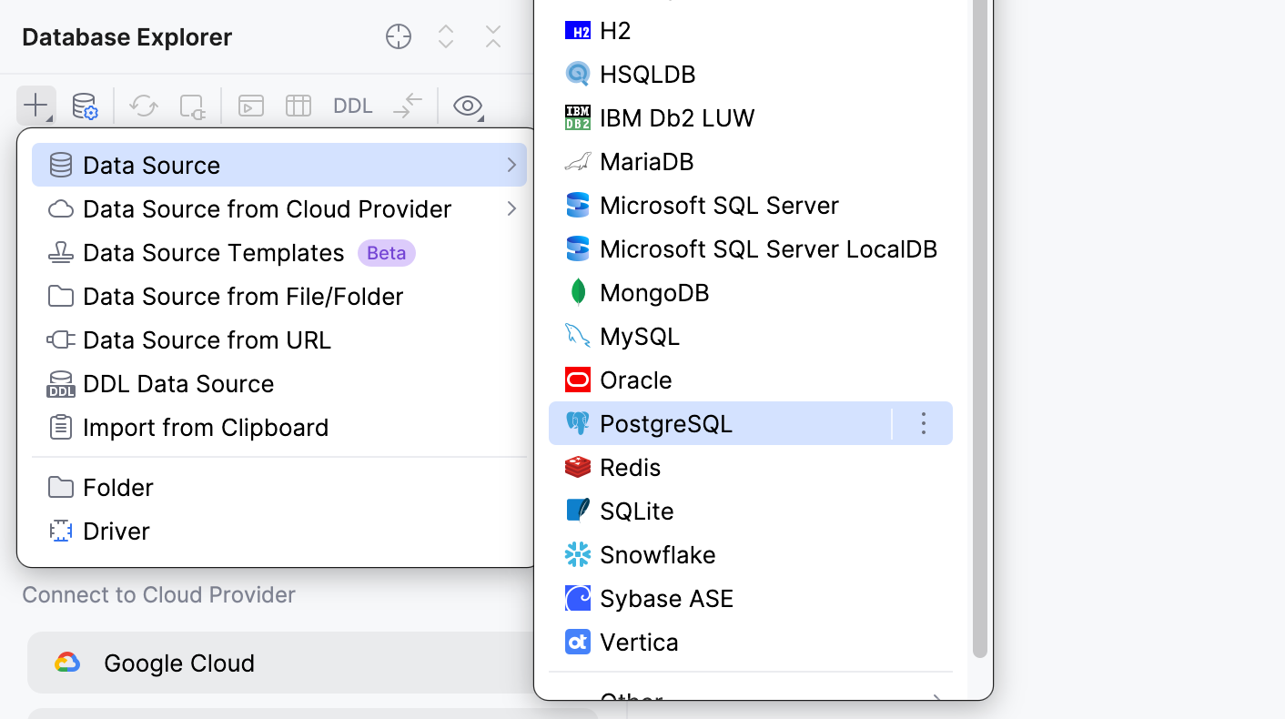 Select the $postgresql% data source