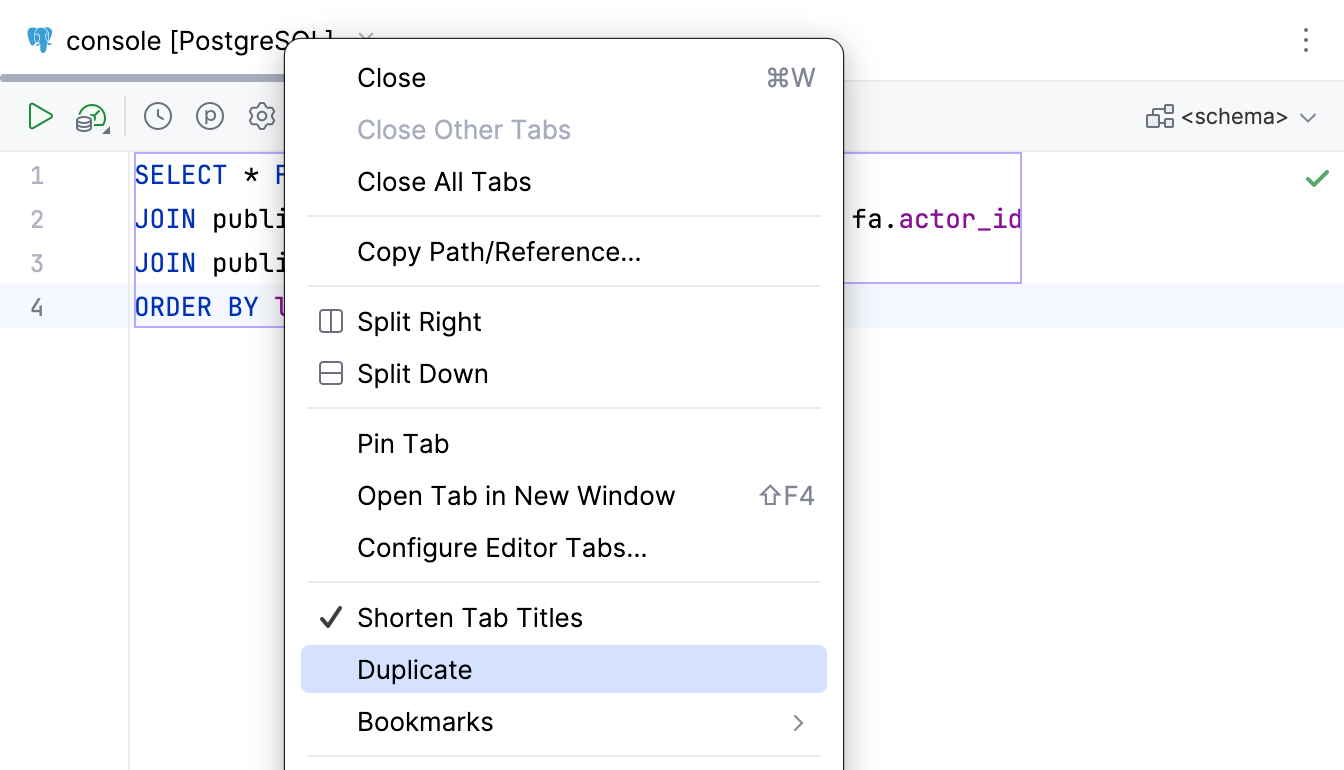 Duplicate a query console Duplicate a query console