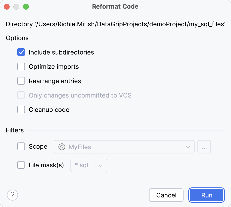 Select a scope for reformatting Select a scope for reformatting