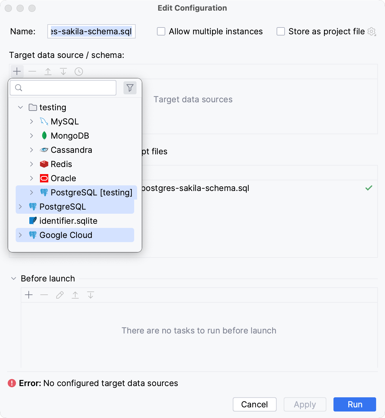 Run an SQL file for several data sources Run an SQL file for several data sources
