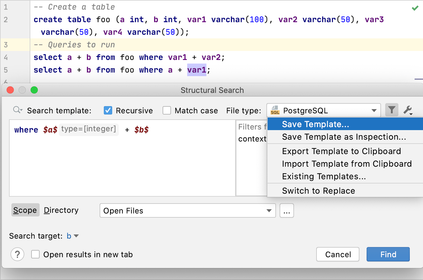 Save a template for the structural search Save a template for the structural search