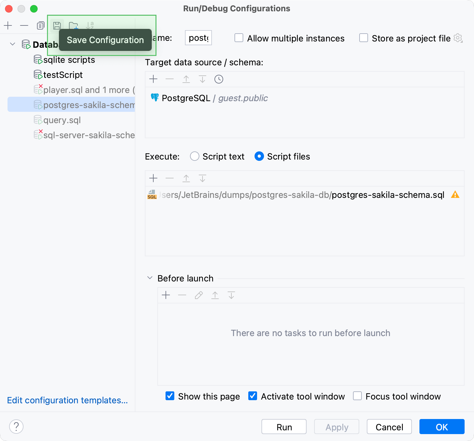 Save a temporary run configuration Save a temporary run configuration
