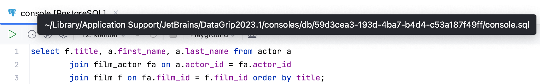View the file path of a query console View the file path of a query console