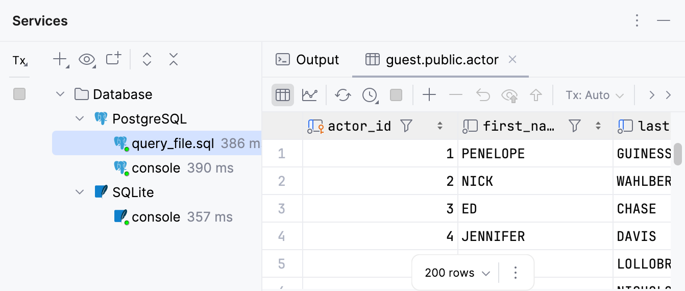 All database sessions in one tab