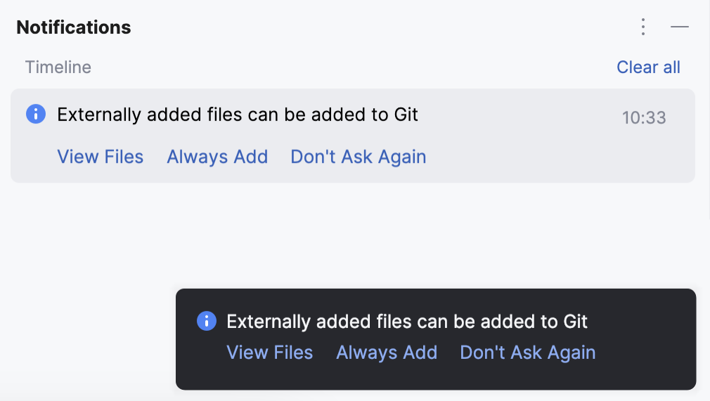 Notification prompting to select how to treat configuration files