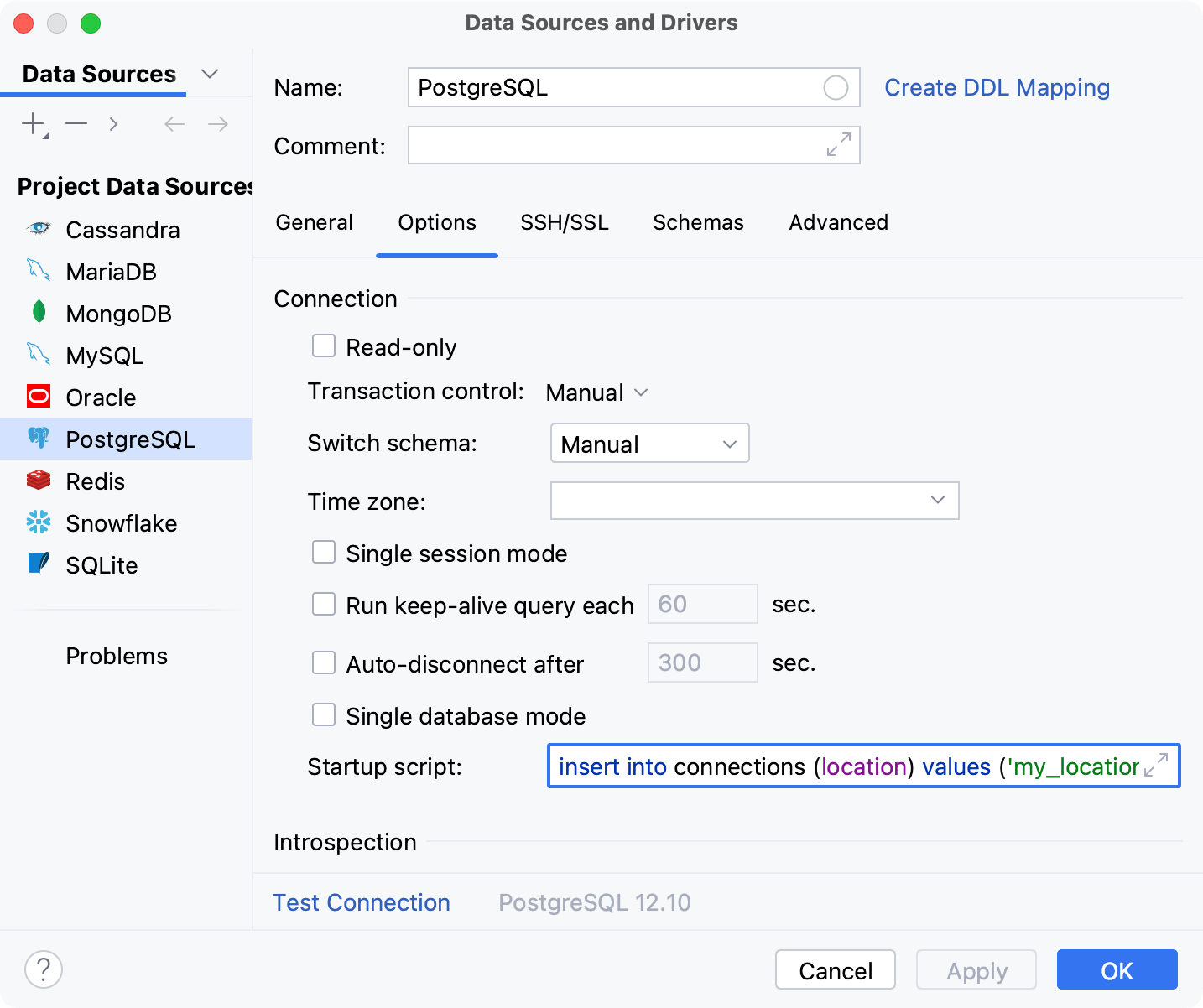 Run a predefined query as you establish a connection Run a predefined query as you establish a connection
