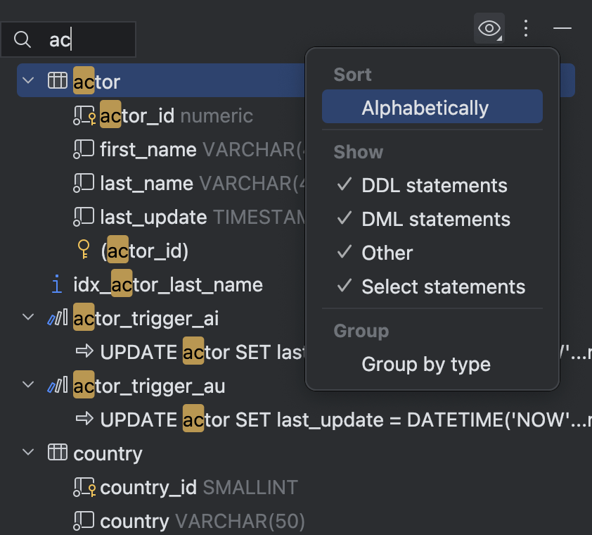 Code structure | DataGrip Documentation