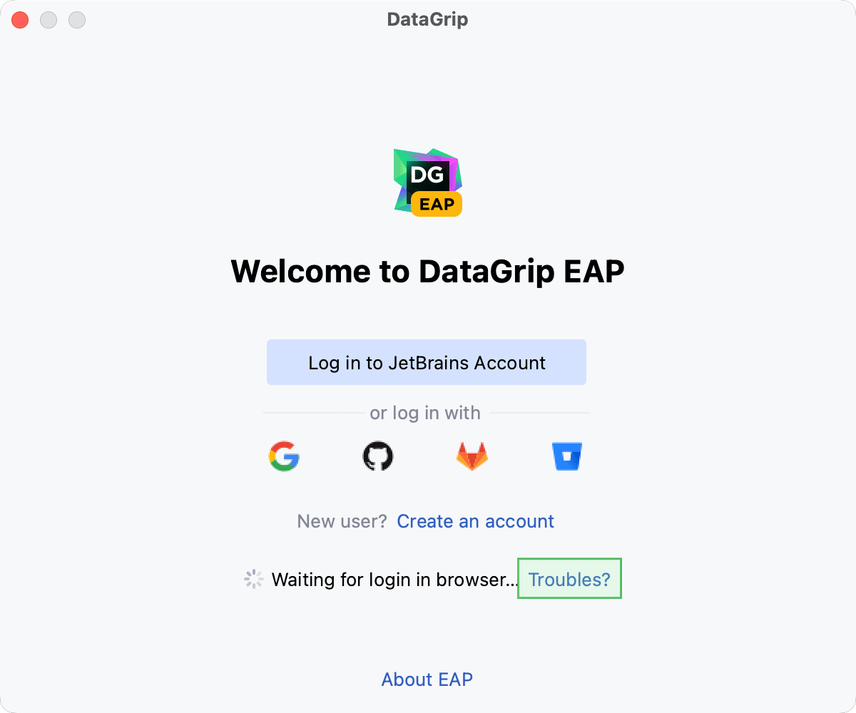 The Troubles button in the EAP Login dialog The Troubles button in the EAP Login dialog