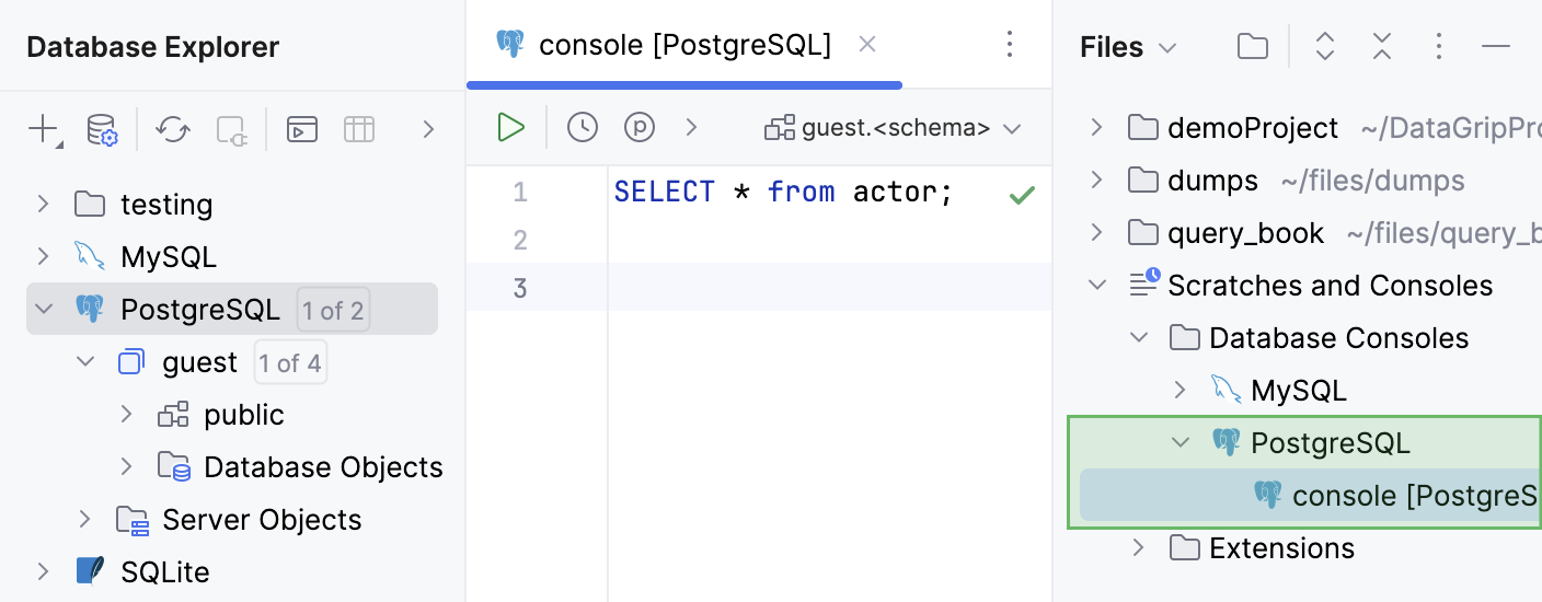 Query console of a data source Query console of a data source