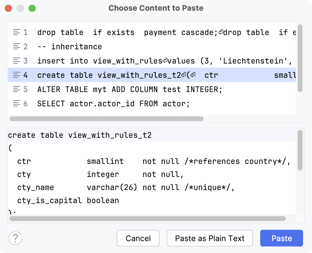 Find and paste recent queries from the clipboard
