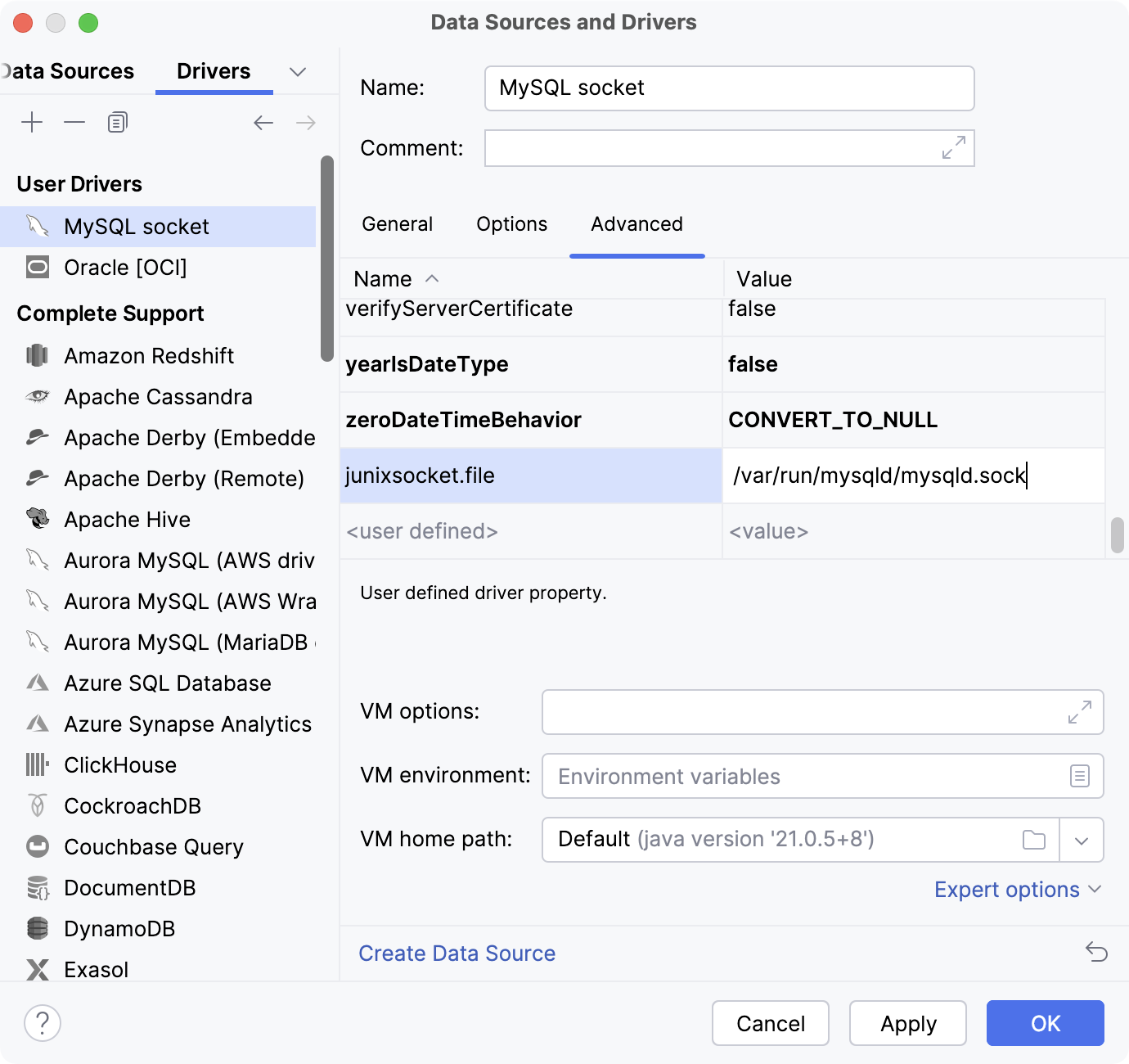 Add the junixsocket.file property Add the junixsocket.file property