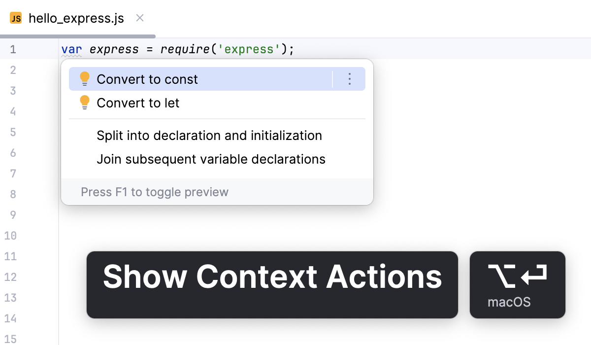 Convert var to const via a context action