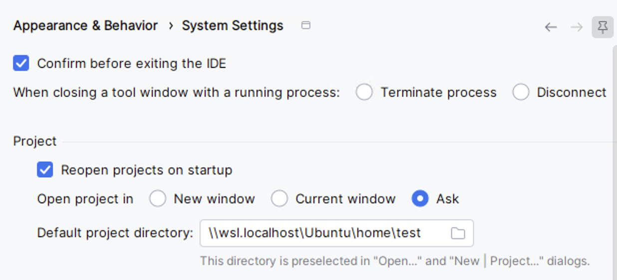 Default project directory