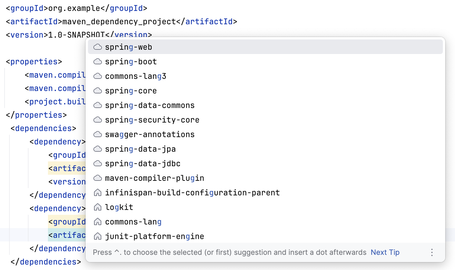 Dependency completion